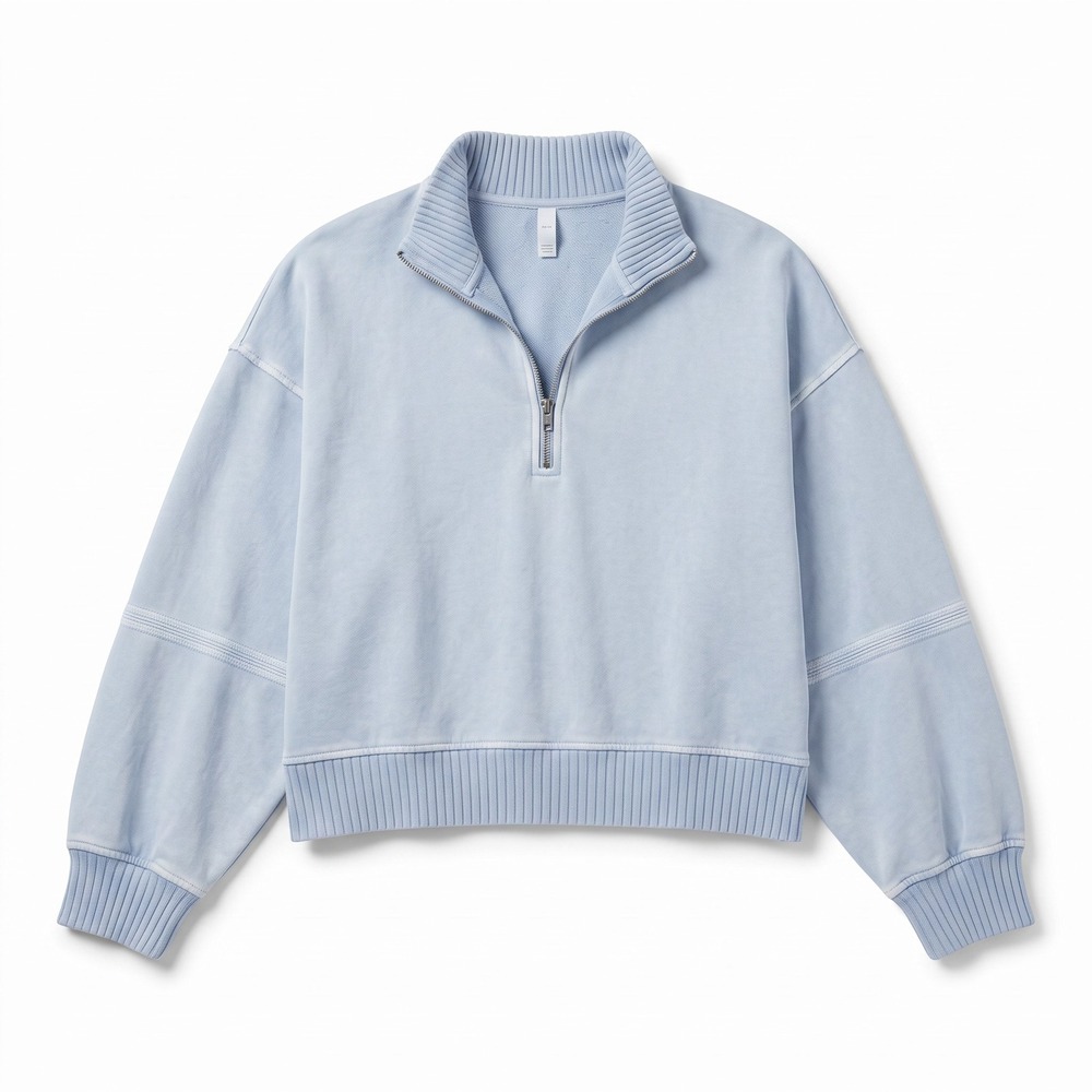 Aerie Womens M Light Blue Quarter Zip Sweatshirt Oversized Casual Athleisure
